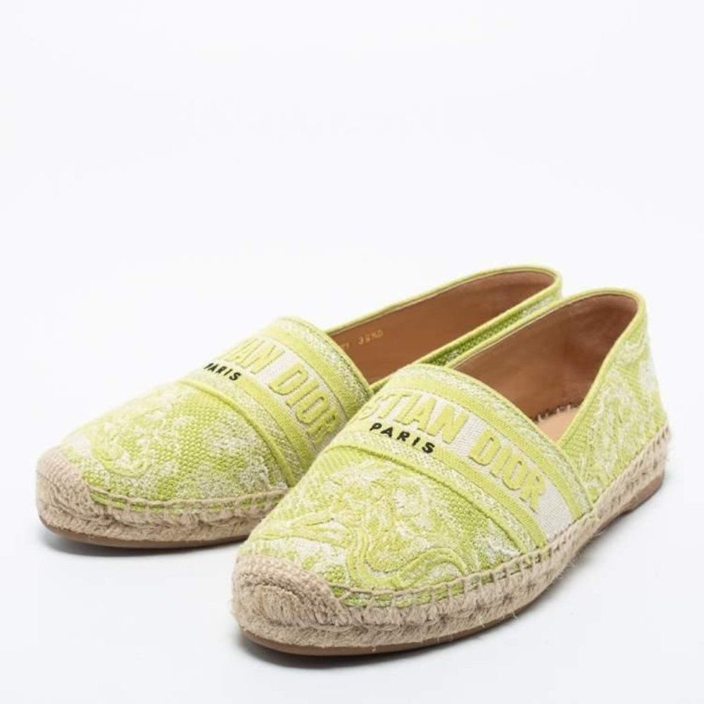 Authentic Christian DIOR Granville Lime Green Floral Flat Espadrilles Si… - Picture 3 of 17